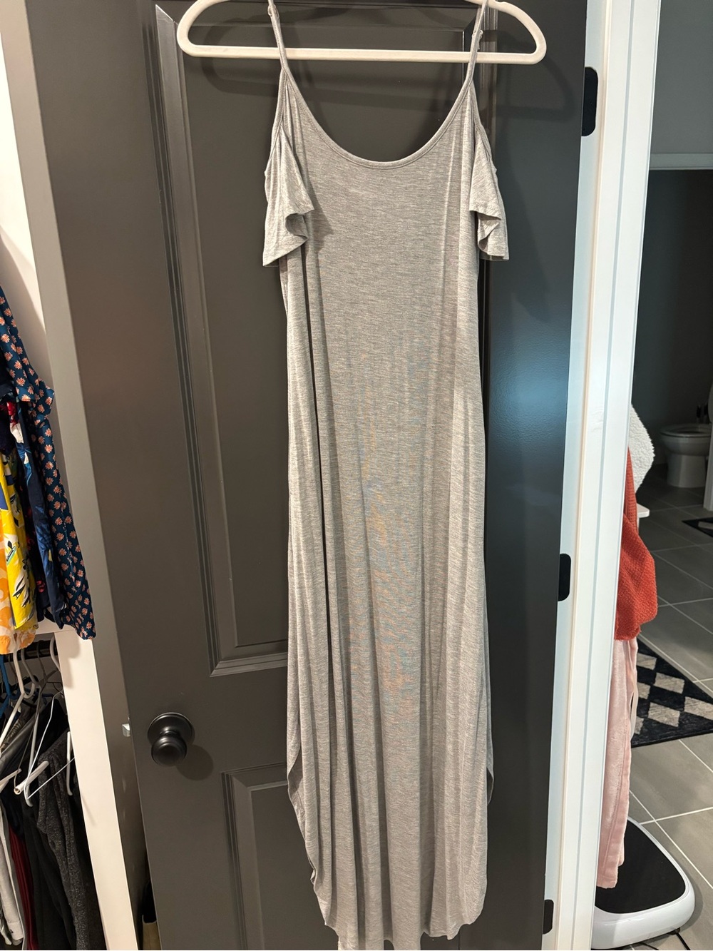 White Mark Light Gray Cold-Shoulder Maxi Dress
